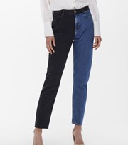 ONLY Blue Two Tone High Waist Mom Jeans